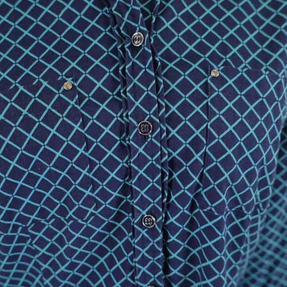 New York & Company 7th Avenue Collared Button Front Shirt Top Large Blue Teal - Picture 4 of 12